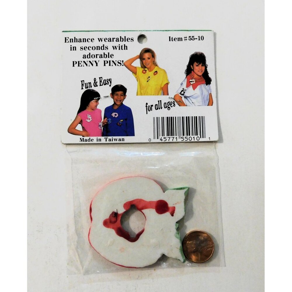 Vintage Penny Pin Red Apple Green Leaves Fun Easy Wearable Accessory Collectible - Picture 4 of 4